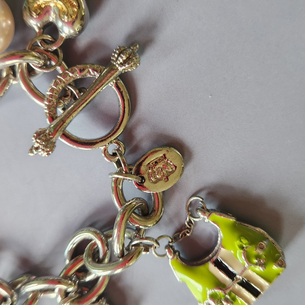 Juicy Couture Silver Tone 8 Charms Bracelet with Yellow and Pink Accents 2008 - Picture 6 of 17